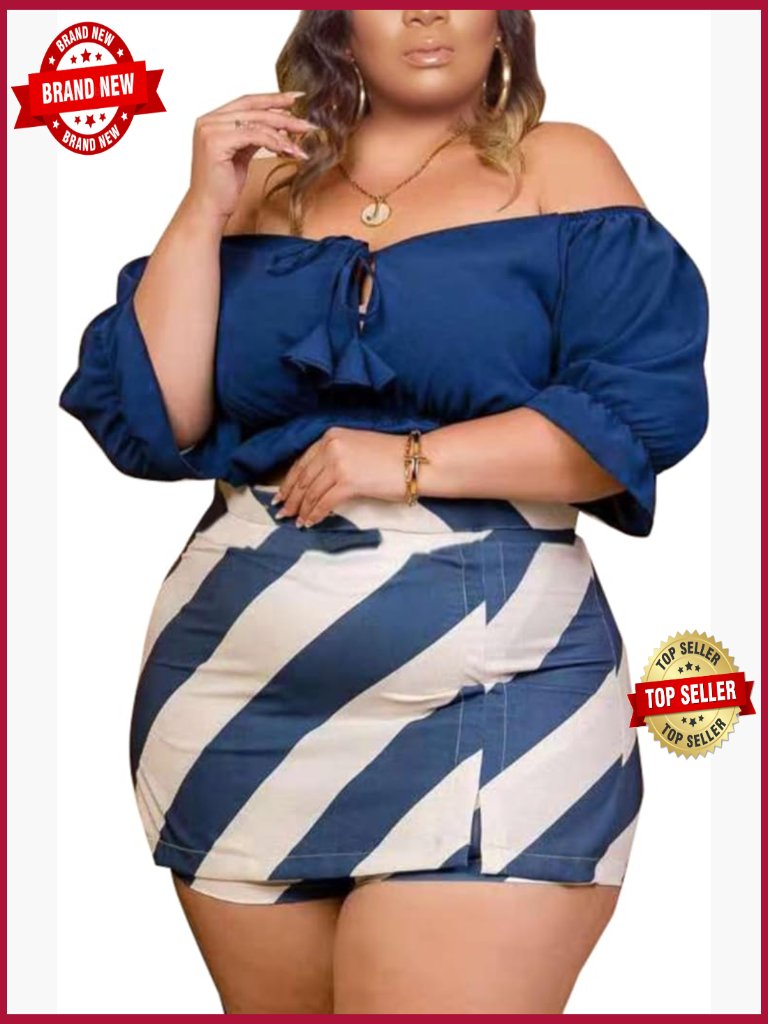 Plus Size 2 Piece Skirt Set Crop Top Skort Bodycon Summer Outfit